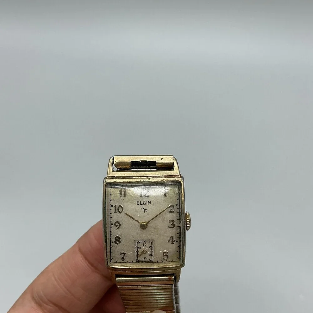 Vintage Elgin Mens Watch 21mm Tank 10K Gold Filled Expansion Band Manual